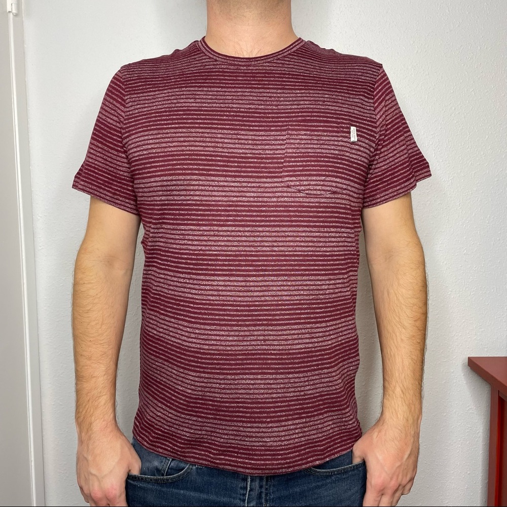 New Jack & Jones Autumn Stripe Pocketed Soft Shirt in Maroon